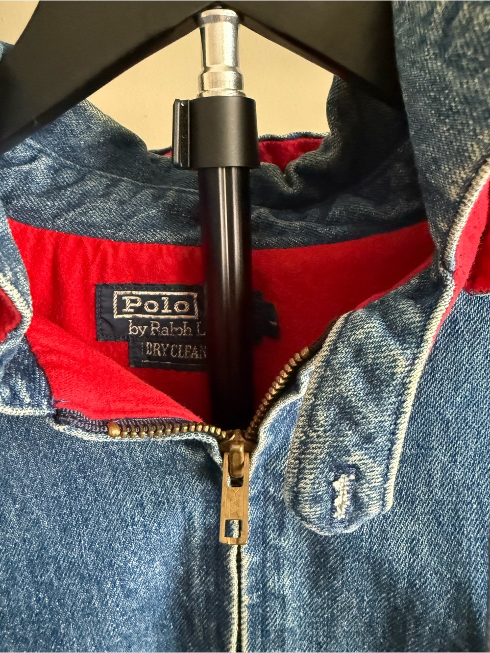 Vintage Polo by Ralph Lauren Denim Jacket with Red Lining - Picture 3 of 12